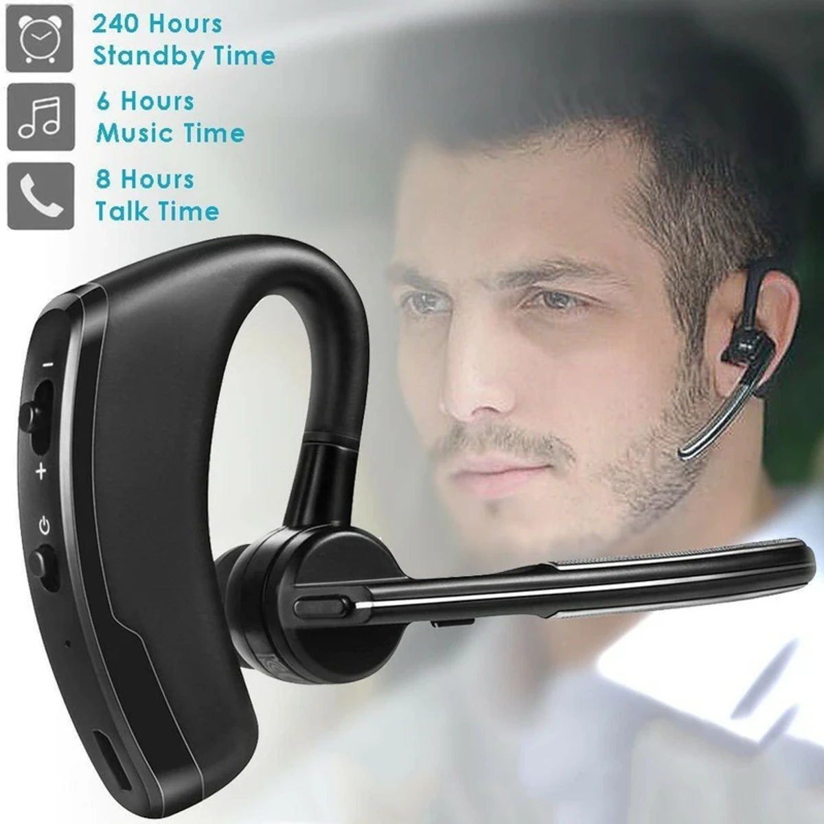 V8 Business Bluetooth Headset HD Call 3D Stereo Bass Handsfree Sport Wireless Headphones - Earphone