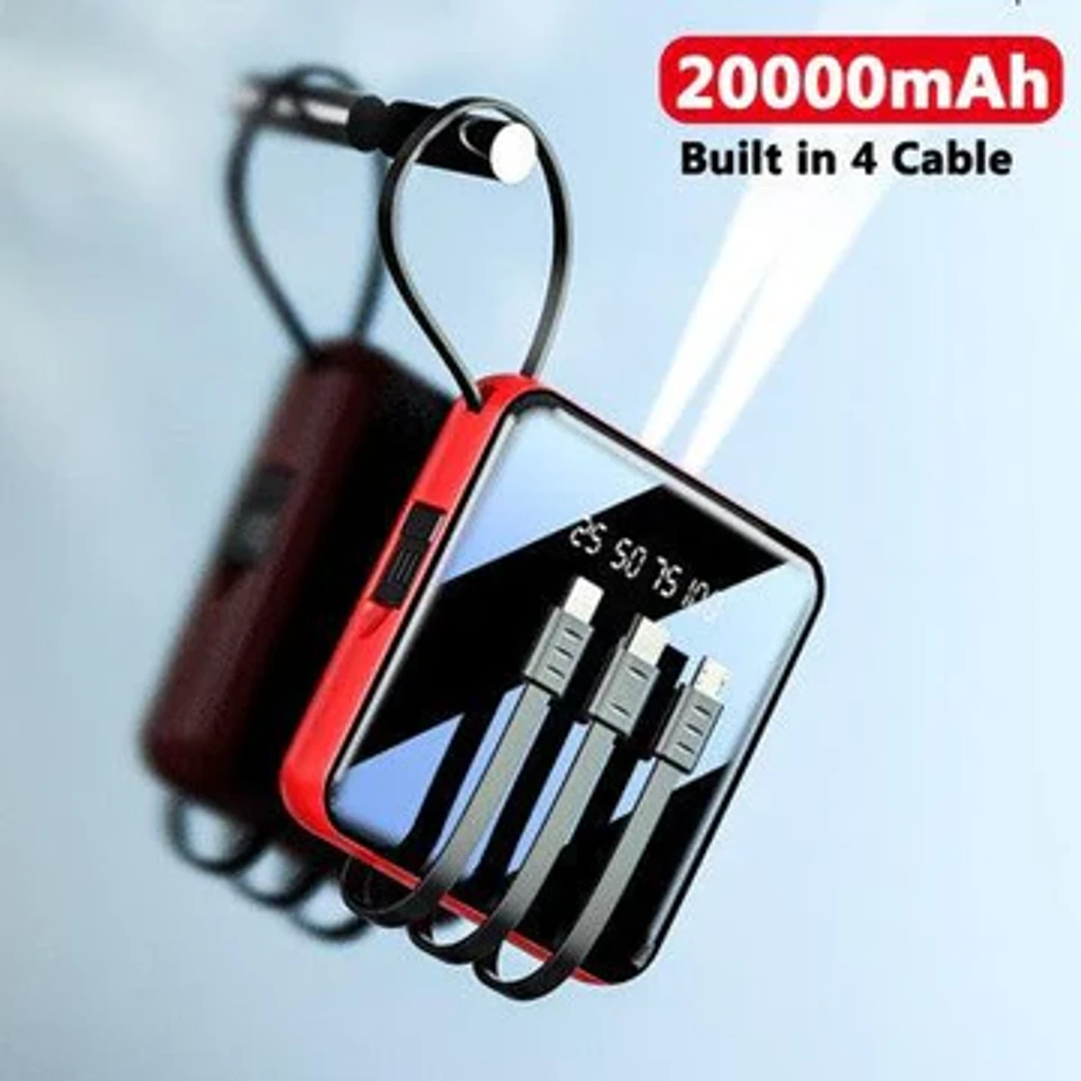 20000 MAH Powerbank With LED Display And All In One Cable Set