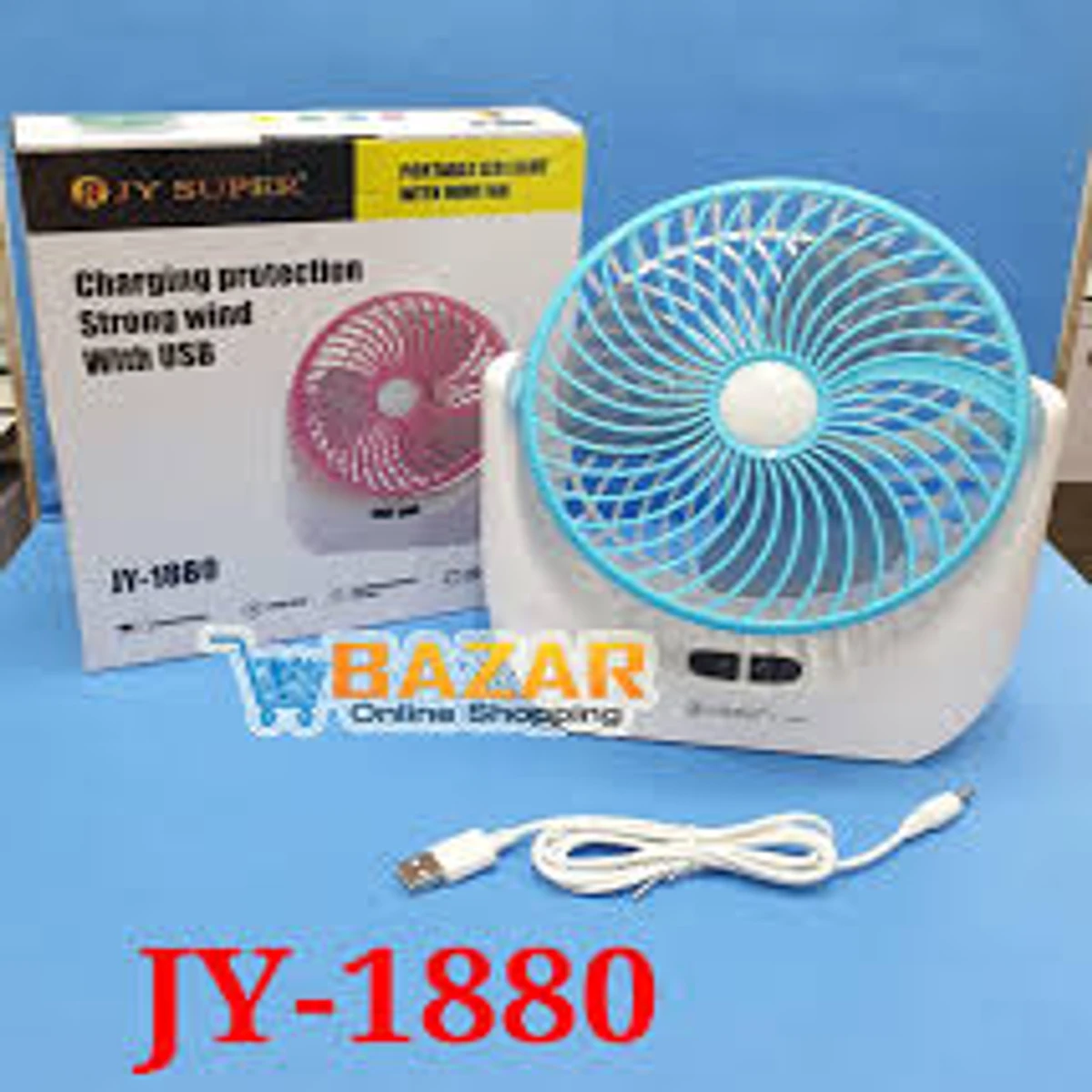 JY SUPER Portable Led Light With Mini Fan Charging Protection Strong Wind Fan With USB Port - Rechargeable Mini Fan