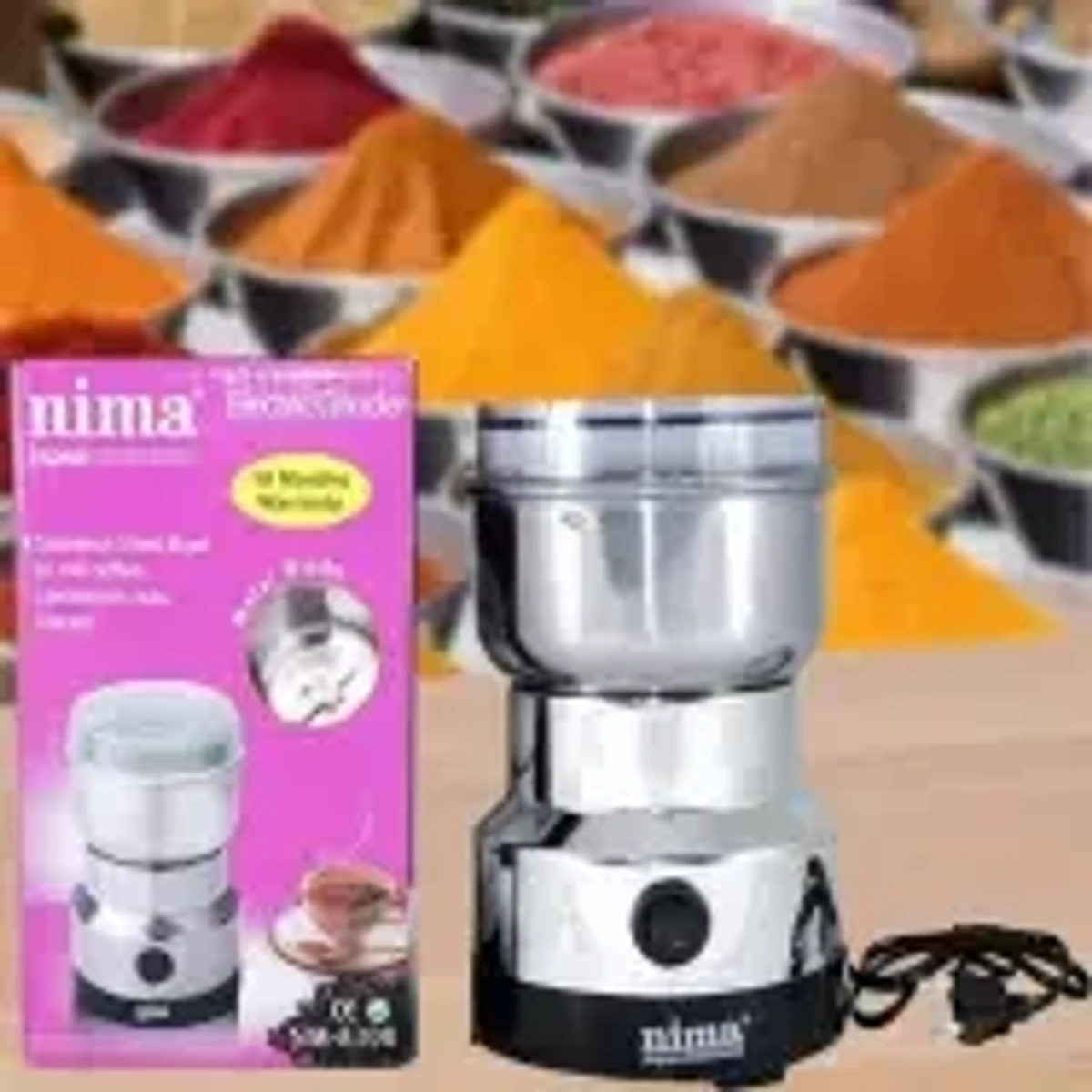 Nima 2 in 1 Electric Spice Grinder and Blender. 2 in 1 Nima Electric Grinder & Blander. 300 Watt Havey Deuti Motor. CD:Z20.